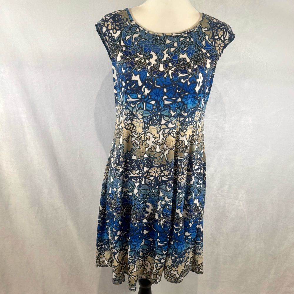 Gabby Skye beautiful blue and tan mocha shift dress size 4P